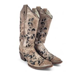 J.B. Dillon Chicory Western Cowgirl Boots Size 6 Leather Embroidered Brown Black